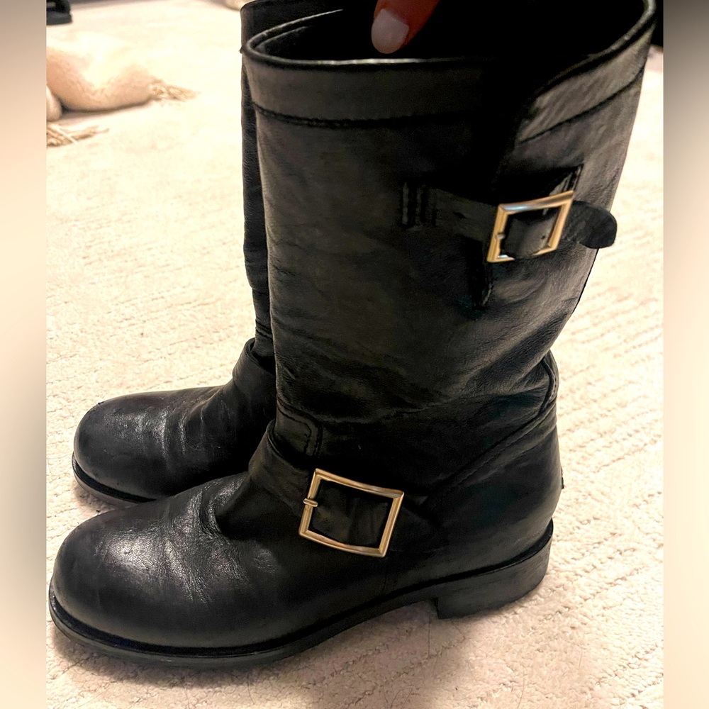Jimmy Choo Rugged Leather short Biker Boots Size 38.5
